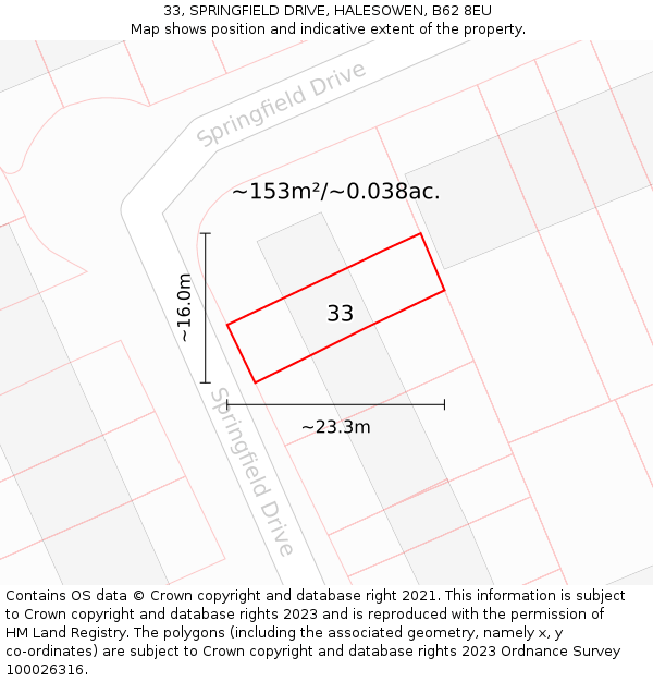 33, SPRINGFIELD DRIVE, HALESOWEN, B62 8EU: Plot and title map