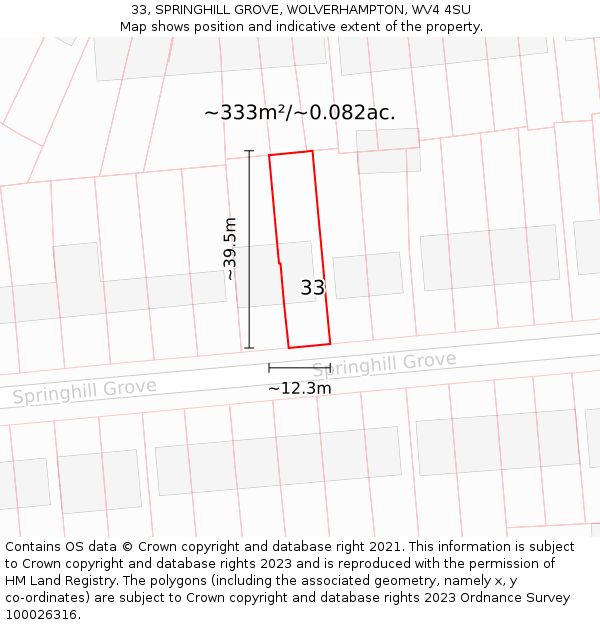 33, SPRINGHILL GROVE, WOLVERHAMPTON, WV4 4SU: Plot and title map