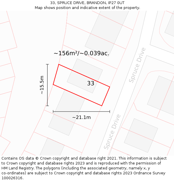 33, SPRUCE DRIVE, BRANDON, IP27 0UT: Plot and title map