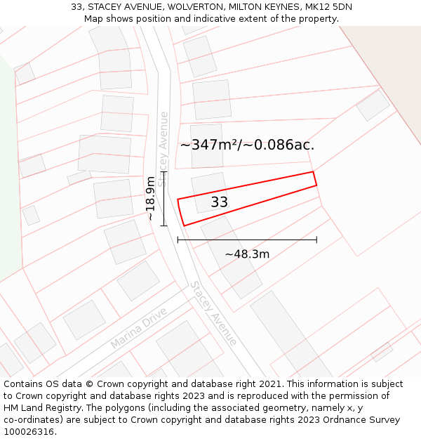 33, STACEY AVENUE, WOLVERTON, MILTON KEYNES, MK12 5DN: Plot and title map