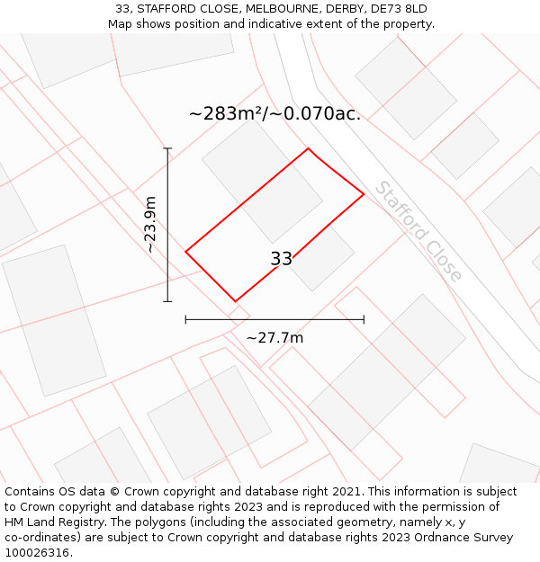 33, STAFFORD CLOSE, MELBOURNE, DERBY, DE73 8LD: Plot and title map