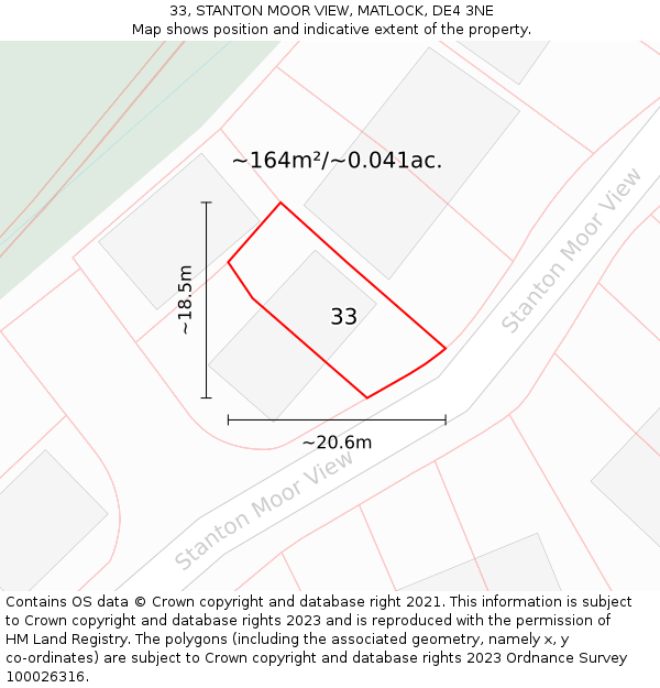 33, STANTON MOOR VIEW, MATLOCK, DE4 3NE: Plot and title map