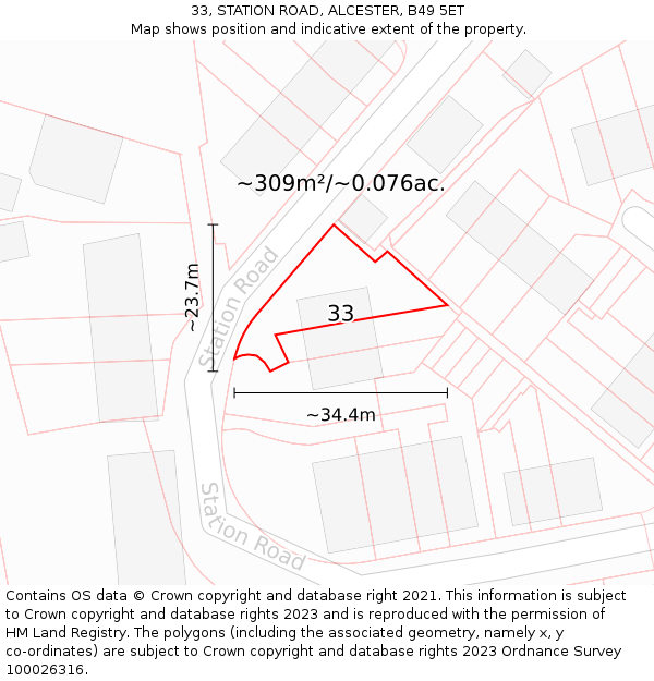 33, STATION ROAD, ALCESTER, B49 5ET: Plot and title map