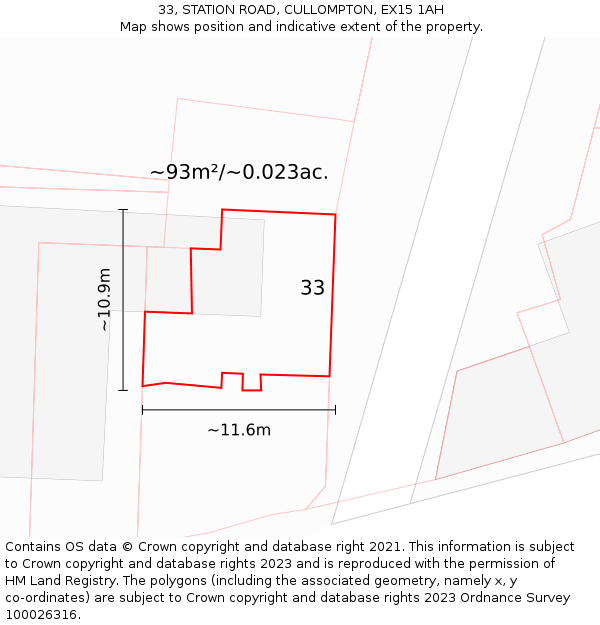 33, STATION ROAD, CULLOMPTON, EX15 1AH: Plot and title map
