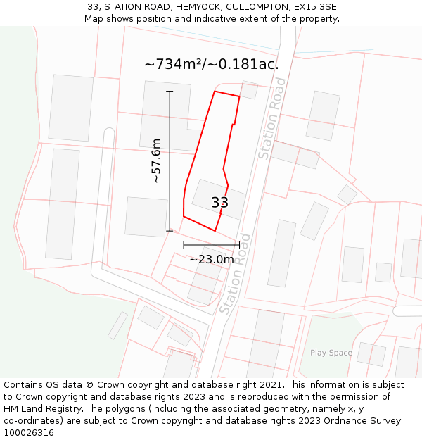 33, STATION ROAD, HEMYOCK, CULLOMPTON, EX15 3SE: Plot and title map