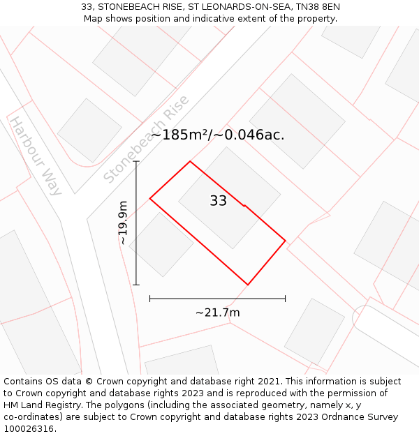 33, STONEBEACH RISE, ST LEONARDS-ON-SEA, TN38 8EN: Plot and title map