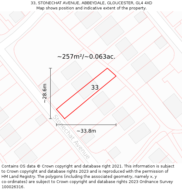 33, STONECHAT AVENUE, ABBEYDALE, GLOUCESTER, GL4 4XD: Plot and title map