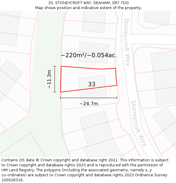 33, STONEYCROFT WAY, SEAHAM, SR7 7DG: Plot and title map