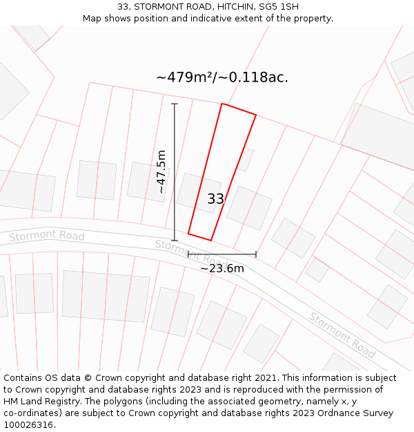 33, STORMONT ROAD, HITCHIN, SG5 1SH: Plot and title map