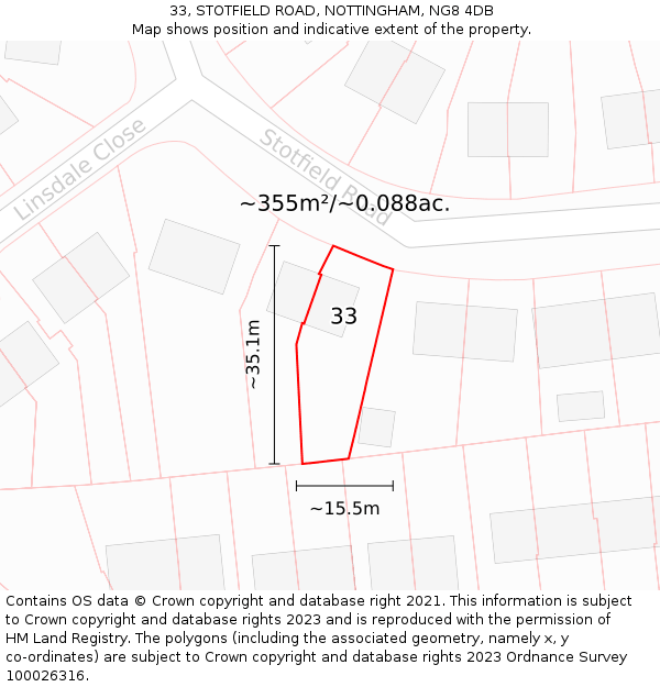 33, STOTFIELD ROAD, NOTTINGHAM, NG8 4DB: Plot and title map
