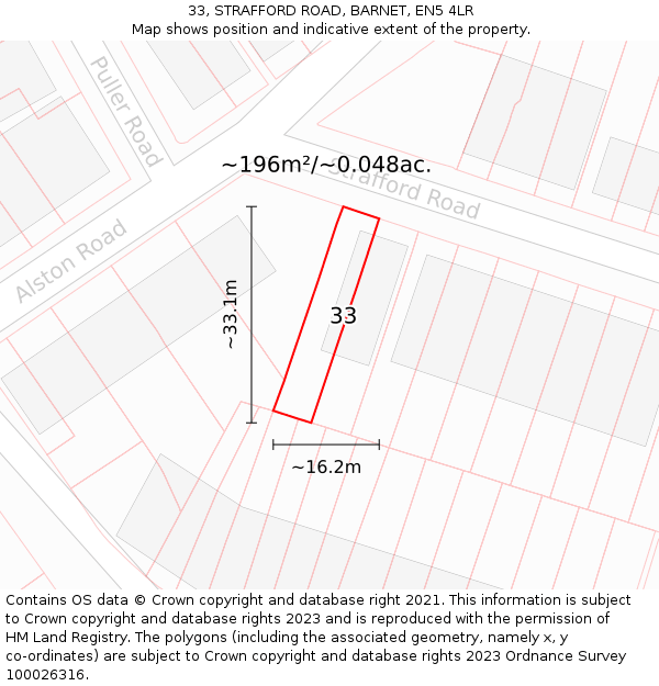 33, STRAFFORD ROAD, BARNET, EN5 4LR: Plot and title map