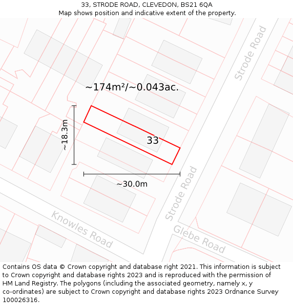 33, STRODE ROAD, CLEVEDON, BS21 6QA: Plot and title map
