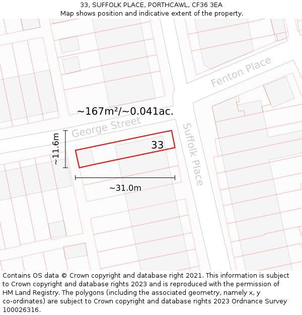 33, SUFFOLK PLACE, PORTHCAWL, CF36 3EA: Plot and title map