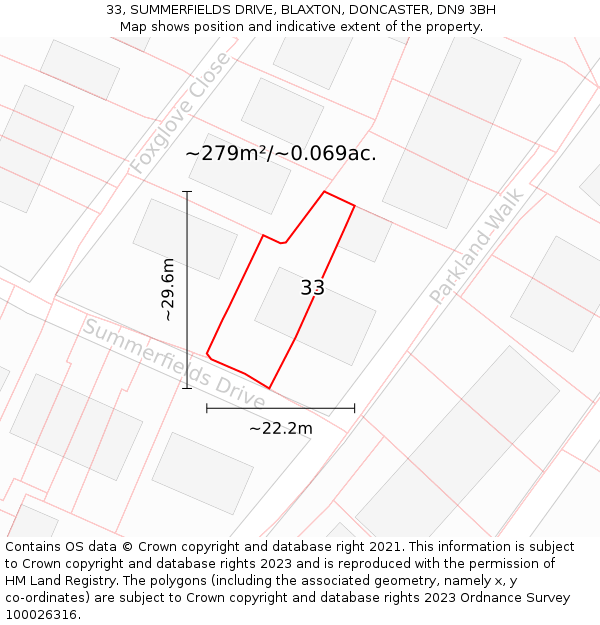 33, SUMMERFIELDS DRIVE, BLAXTON, DONCASTER, DN9 3BH: Plot and title map
