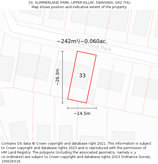 33, SUMMERLAND PARK, UPPER KILLAY, SWANSEA, SA2 7HU: Plot and title map