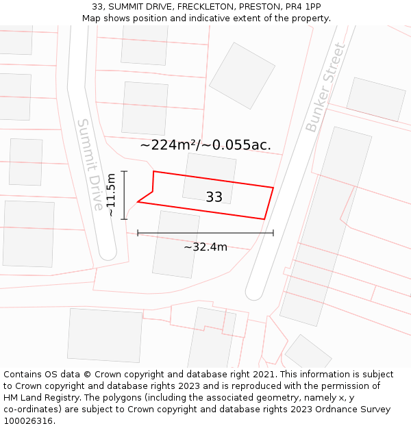 33, SUMMIT DRIVE, FRECKLETON, PRESTON, PR4 1PP: Plot and title map