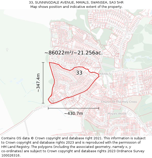 33, SUNNINGDALE AVENUE, MAYALS, SWANSEA, SA3 5HR: Plot and title map