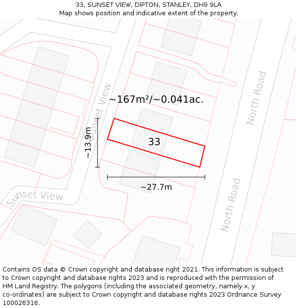 33, SUNSET VIEW, DIPTON, STANLEY, DH9 9LA: Plot and title map