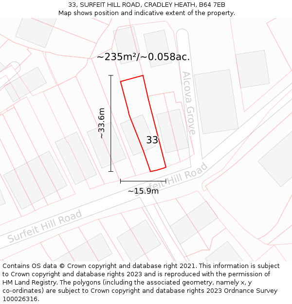 33, SURFEIT HILL ROAD, CRADLEY HEATH, B64 7EB: Plot and title map
