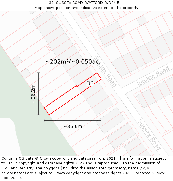 33, SUSSEX ROAD, WATFORD, WD24 5HL: Plot and title map