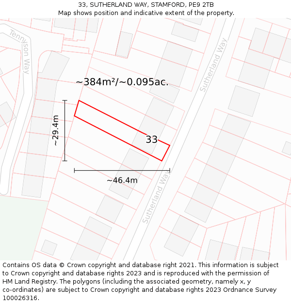 33, SUTHERLAND WAY, STAMFORD, PE9 2TB: Plot and title map