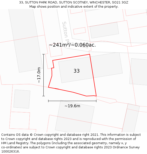 33, SUTTON PARK ROAD, SUTTON SCOTNEY, WINCHESTER, SO21 3GZ: Plot and title map