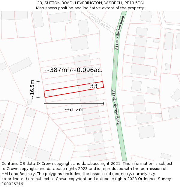 33, SUTTON ROAD, LEVERINGTON, WISBECH, PE13 5DN: Plot and title map
