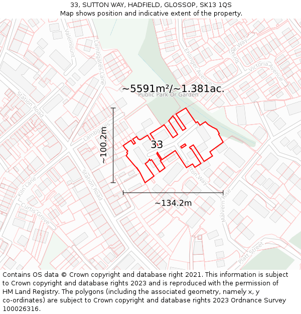 33, SUTTON WAY, HADFIELD, GLOSSOP, SK13 1QS: Plot and title map