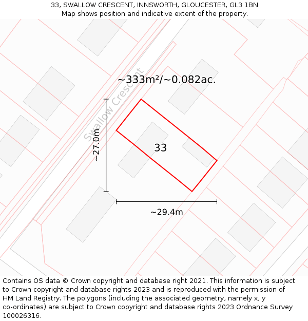 33, SWALLOW CRESCENT, INNSWORTH, GLOUCESTER, GL3 1BN: Plot and title map