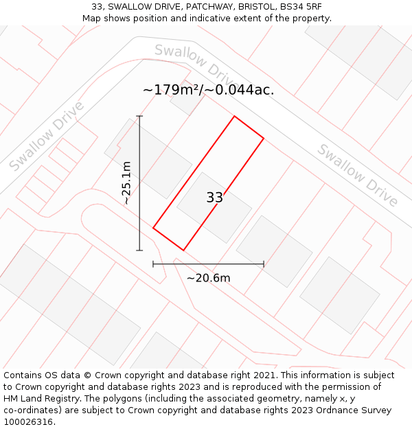 33, SWALLOW DRIVE, PATCHWAY, BRISTOL, BS34 5RF: Plot and title map