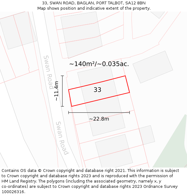 33, SWAN ROAD, BAGLAN, PORT TALBOT, SA12 8BN: Plot and title map