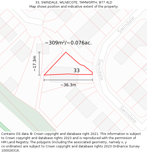 33, SWINDALE, WILNECOTE, TAMWORTH, B77 4LD: Plot and title map