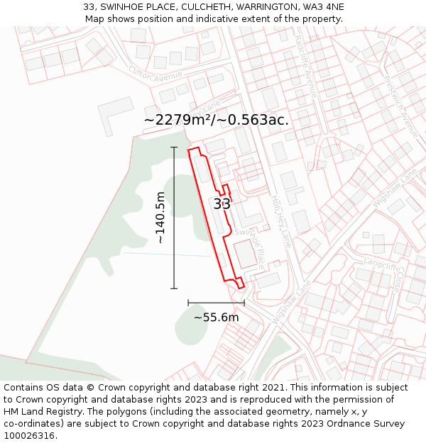 33, SWINHOE PLACE, CULCHETH, WARRINGTON, WA3 4NE: Plot and title map