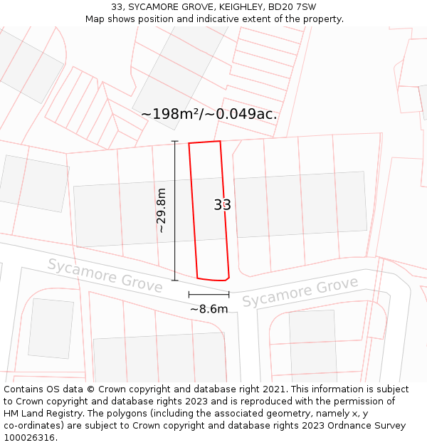 33, SYCAMORE GROVE, KEIGHLEY, BD20 7SW: Plot and title map