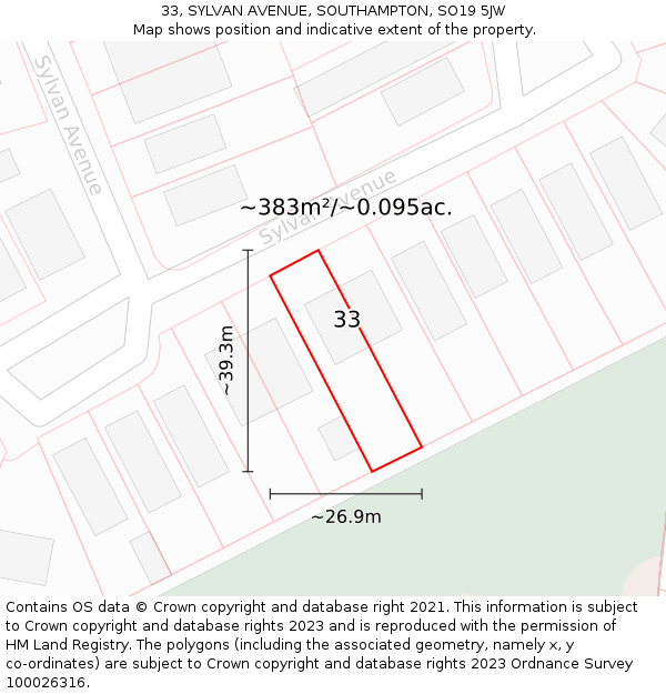 33, SYLVAN AVENUE, SOUTHAMPTON, SO19 5JW: Plot and title map
