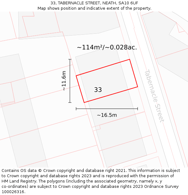33, TABERNACLE STREET, NEATH, SA10 6UF: Plot and title map