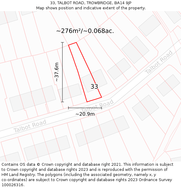 33, TALBOT ROAD, TROWBRIDGE, BA14 9JP: Plot and title map