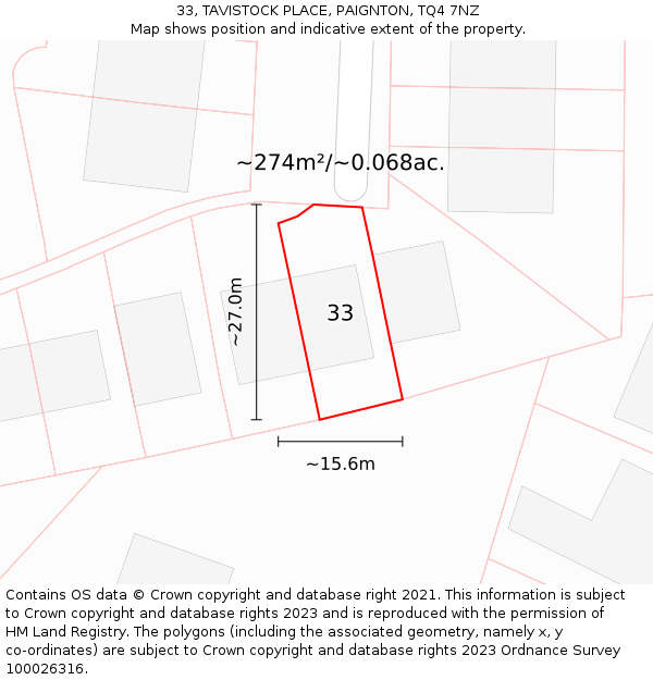 33, TAVISTOCK PLACE, PAIGNTON, TQ4 7NZ: Plot and title map