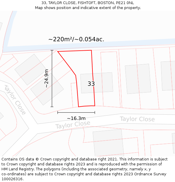 33, TAYLOR CLOSE, FISHTOFT, BOSTON, PE21 0NL: Plot and title map