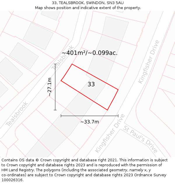 33, TEALSBROOK, SWINDON, SN3 5AU: Plot and title map