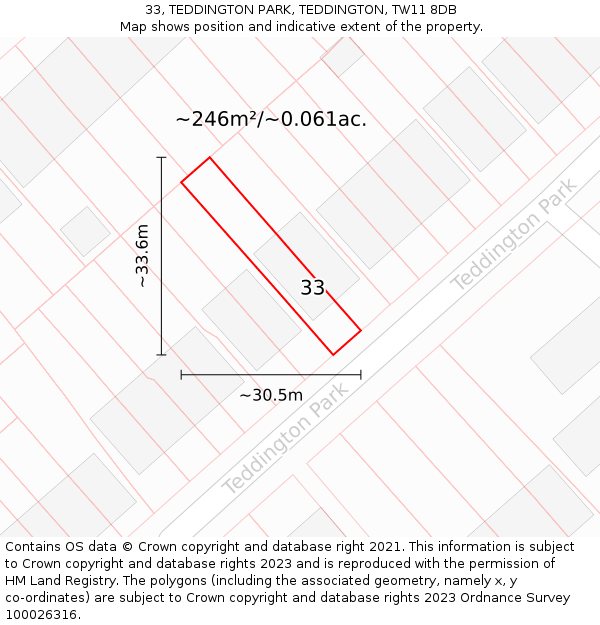 33, TEDDINGTON PARK, TEDDINGTON, TW11 8DB: Plot and title map