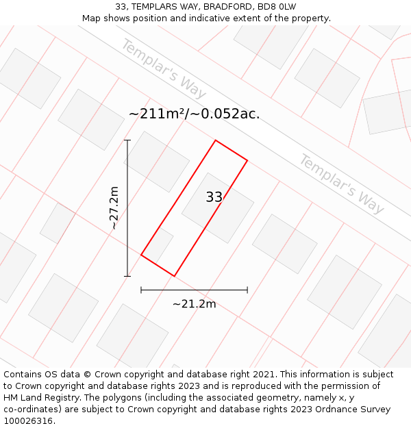 33, TEMPLARS WAY, BRADFORD, BD8 0LW: Plot and title map