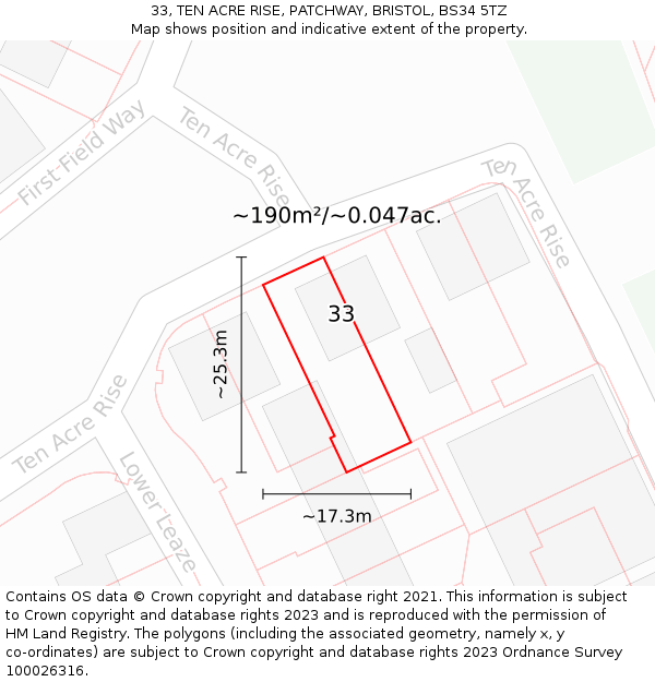 33, TEN ACRE RISE, PATCHWAY, BRISTOL, BS34 5TZ: Plot and title map