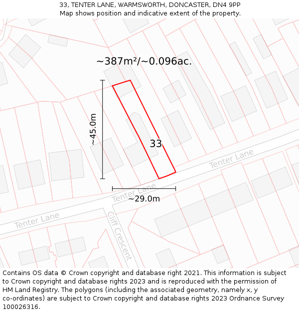 33, TENTER LANE, WARMSWORTH, DONCASTER, DN4 9PP: Plot and title map