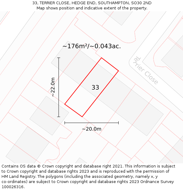 33, TERRIER CLOSE, HEDGE END, SOUTHAMPTON, SO30 2ND: Plot and title map