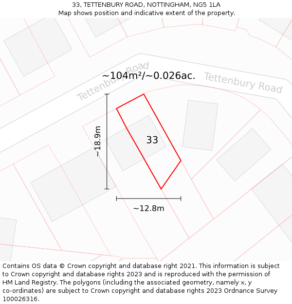 33, TETTENBURY ROAD, NOTTINGHAM, NG5 1LA: Plot and title map