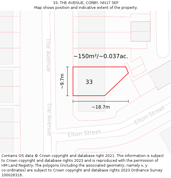 33, THE AVENUE, CORBY, NN17 5EP: Plot and title map