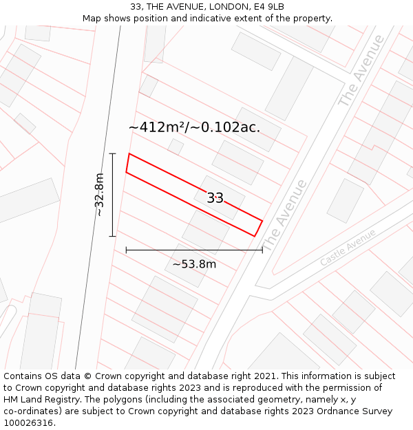 33, THE AVENUE, LONDON, E4 9LB: Plot and title map