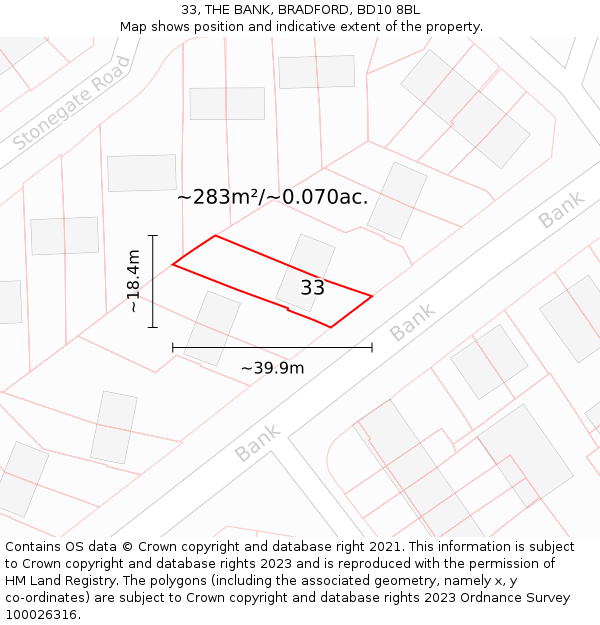 33, THE BANK, BRADFORD, BD10 8BL: Plot and title map