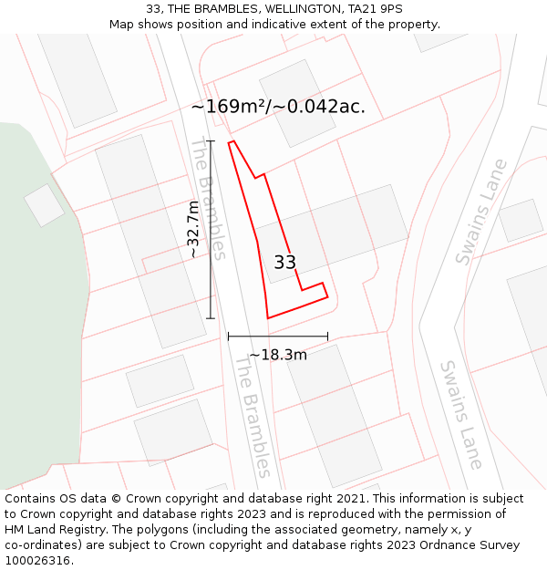 33, THE BRAMBLES, WELLINGTON, TA21 9PS: Plot and title map
